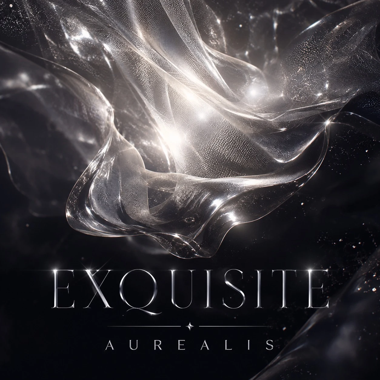 Exquisite by Aurealis cover artwork with luminous silver fabric suspended in darkness
